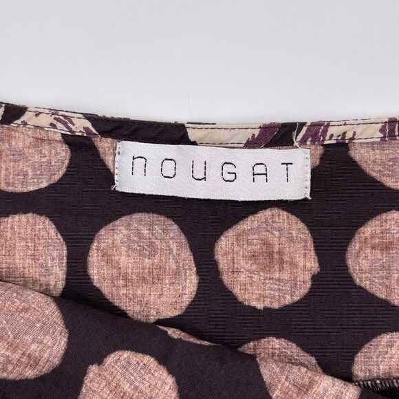 Brown A Line Skirt Nougat Sz 14 Short Geometric Circle Pattern Lightweight - Picture 6 of 8